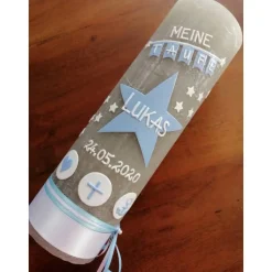 Taufkerze Rustikal Stern Wimpel blau Jungen Herz Kreuz Anker klassisch modern Mädchen Farbwünsche Rustika Rustical Vinta