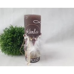 Taufkerze Rustikkerze -Boho-Stil- Mädchen romantisch