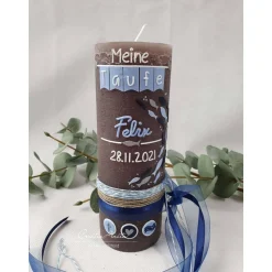 Taufkerze Rustikkerze Junge Blau-Silber - mit Fischen