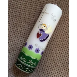 Taufkerze Schutzengel, Kreuz, inkl. Beschriftung, Mädchen, Junge, Farbwünsche, Wachsverzierungen, Kerze, Kreuz, katholis