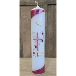 Taufkerze Silber-marmoriert in verschiedenen Farben.