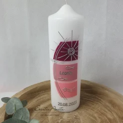 Taufkerze SONNE - Christlich in Altrosa-Beere - personalisiert