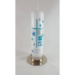 Taufkerze türkis silber, mit Sternen, mit oder ohne Kerzenständer bestellbar