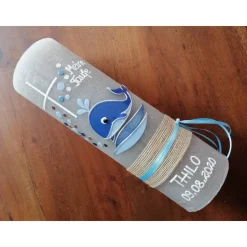 Taufkerze Wal - Jona Rustikal, Wachsbeschriftung, Farbwünsche möglich