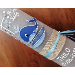 Taufkerze Wal - Jona Rustikal, Wachsbeschriftung, Farbwünsche möglich