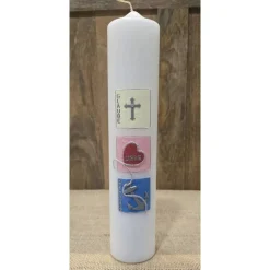 Taufkerze 30x6 - Holografisch - "Glaube-Liebe-Hoffnung" -