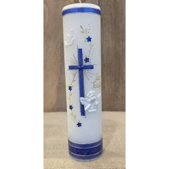 Taufkerze 25x6 - Hologramm - Sterne. In verschiedenen Farben