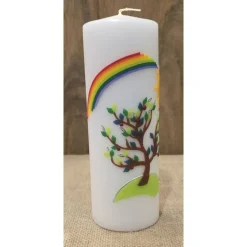 Taufkerze- 25x8 - Regenbogen - Sonne - Baum