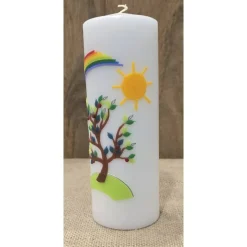Taufkerze- 25x8 - Regenbogen - Sonne - Baum