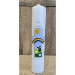 Taufkerze 30x6 - "Regenbogen/Hirte"