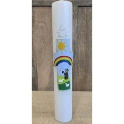 Taufkerze 30x5 - "Regenbogen-Hirte-Sonne"