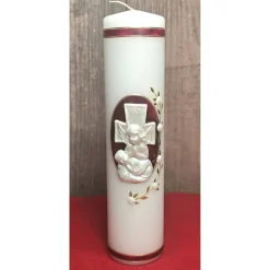 Taufkerze 25x6 - Schutzengel/Kind/Kreuz - Meliert -