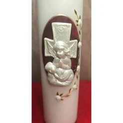 Taufkerze 25x6 - Schutzengel/Kind/Kreuz - Meliert -