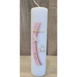 Taufkerze 25x6 mit goldener Schrift in zwei Farben erhältlich