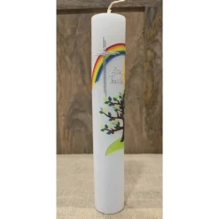 Taufkerze 30x5. Regenbogen-Sonne-Baum.