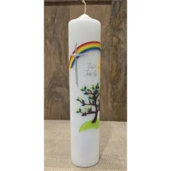Taufkerze 30x6. Regenbogen-Sonne-Baum