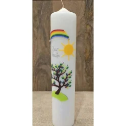 Taufkerze 30x6. Regenbogen-Sonne-Baum
