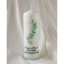 Taufkerzen Kommunionkerzen Konfirmationskerzen Hochzeitskerzen für Mädchen weiß grün gold Strasssteinen