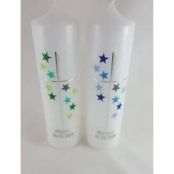 Taufkerzen Zwillinge Sterne blau grün