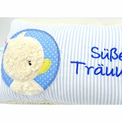 Taufkissen Ente - Süßes Entchen im Doodlekreis mit gesticktem Wunschnamen