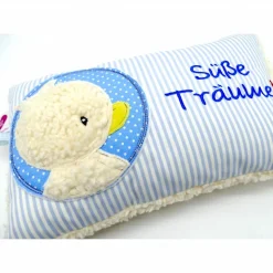 Taufkissen Ente - Süßes Entchen im Doodlekreis mit gesticktem Wunschnamen