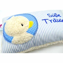 Taufkissen Ente - Süßes Entchen im Doodlekreis mit gesticktem Wunschnamen