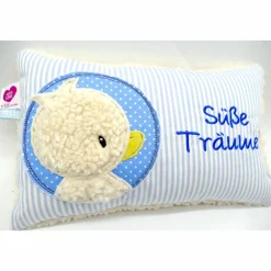 Taufkissen Ente - Süßes Entchen im Doodlekreis mit gesticktem Wunschnamen