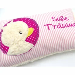Taufkissen Ente - Süßes Entchen im Doodlekreis mit gesticktem Wunschnamen