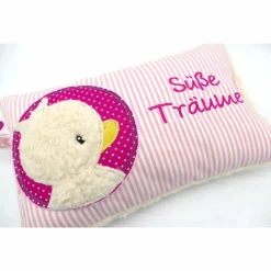 Taufkissen Ente - Süßes Entchen im Doodlekreis mit gesticktem Wunschnamen