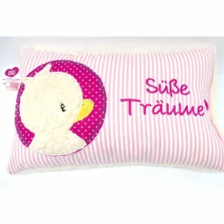 Taufkissen Ente - Süßes Entchen im Doodlekreis mit gesticktem Wunschnamen