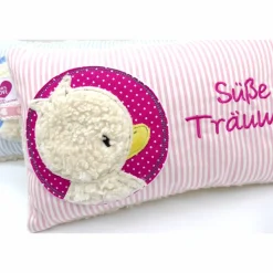 Taufkissen Ente - Süßes Entchen im Doodlekreis mit gesticktem Wunschnamen