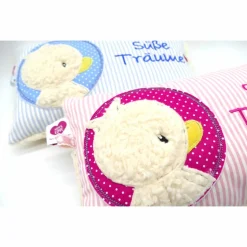 Taufkissen Ente - Süßes Entchen im Doodlekreis mit gesticktem Wunschnamen