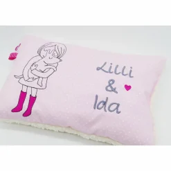 Taufkissen Kuschelkissen Kindergartenkissen Geburtsgeschenk Mädchen mit Hund