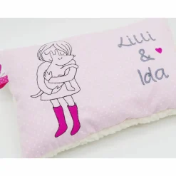Taufkissen Kuschelkissen Kindergartenkissen Geburtsgeschenk Mädchen mit Hund