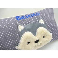 Taufkissen Kuschelkissen Kindergartenkissen Geburtsgeschenk Husky - Kleiner Wolf