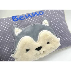 Taufkissen Kuschelkissen Kindergartenkissen Geburtsgeschenk Husky - Kleiner Wolf