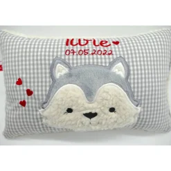 Taufkissen Kuschelkissen Kindergartenkissen Geburtsgeschenk Husky - Kleiner Wolf