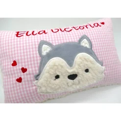 Taufkissen Kuschelkissen Kindergartenkissen Geburtsgeschenk Husky - Kleiner Wolf