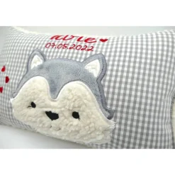 Taufkissen Kuschelkissen Kindergartenkissen Geburtsgeschenk Husky - Kleiner Wolf