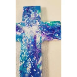 Taufkreuz Geschenk Geschenkidee Weihnachten Taufe Kommunion Geburtstag Acrylic Pouring lila blau weiß Unikat