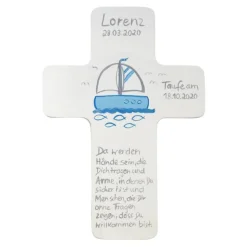 Taufkreuz Holzkreuz Kinderkreuz Segelboot  zur Taufe/Geburt/Kommunion