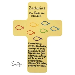 Taufkreuz Holzkreuz Kinderkreuz mit Fischen zur Taufe Geburt/Kommunion
