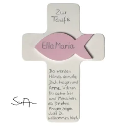 Taufkreuz Holzkreuz Kinderkreuz Fisch  3-D zur Taufe/Geburt/Kommunion