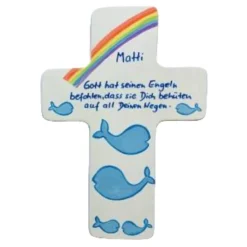 Taufkreuz Holzkreuz Kinderkreuz Wal und Regenbogen  zur Taufe/Geburt/Kommunion