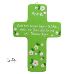 Taufkreuz Holzkreuz Kinderkreuz mit Blumen/Blüten   zur Taufe/Geburt/Kommunion