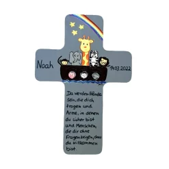 Taufkreuz Kinderkreuz Holzkreuz "Arche" grau zur Geburt Taufe