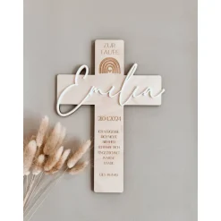 Taufkreuz personalisiert mit Taufspruch, Taufe, Taufgeschenk, Geschenk zur Taufe, Holzkreuz, Personalisiertes Kreuz