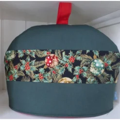 Teacosy weihnachtlich, Teekannen-Wärmer mit edler Weihnachts-Borte