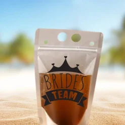 Team Braut, Team Bride Junggesellinnenabschied Getränkebeutel mit Stohhalm, JGA, Trinkbeutel