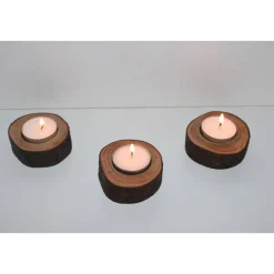 Teelichthalter aus Obstholz im Set (2er- oder 4er-Set) – handgefertigt mit Rinde & geölt